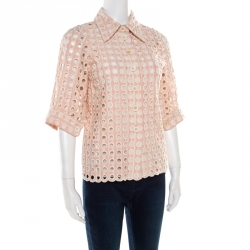 Pre Owned Chloe Shadow Pink Embroidered Guipure Lace Short Sleeve Blouse S