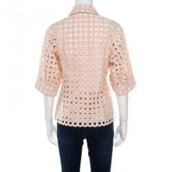 Pre Owned Chloe Shadow Pink Embroidered Guipure Lace Short Sleeve Blouse S