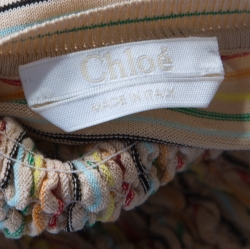 Pre Owned Chloe Rainbow Striped Ruched Panel Detail Raglan Sleeve Top XS