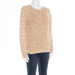 Pre Owned Chloe Rainbow Striped Ruched Panel Detail Raglan Sleeve Top XS