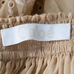 Pre Owned Chloe Beige Rose Eyelet Embroidered Cotton Oversized Off Shoulder Peasant Top S