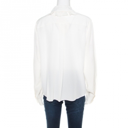 Pre Owned Chloe Milk White Crepe de Chine Contrast Neck Tie Detail Blouse M