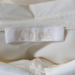 Pre Owned Chloe Milk White Crepe de Chine Contrast Neck Tie Detail Blouse M