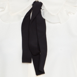 Pre Owned Chloe Milk White Crepe de Chine Contrast Neck Tie Detail Blouse M