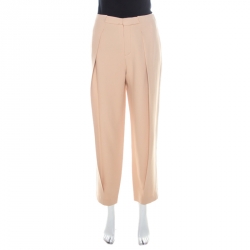 Pre Owned Chloe Pale Pink Crepe Contrast Piping Detail Carrot Fit Trousers M
