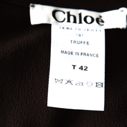 Pre Owned Chloe Truffle Brown Silk Blend Puff Sleeve Front Button Top L