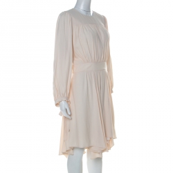 Chloe Cream Crepe Flared Ruffle Dress M