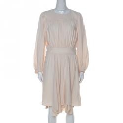 Chloe Cream Crepe Flared Ruffle Dress M
