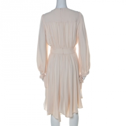 Chloe Cream Crepe Flared Ruffle Dress M