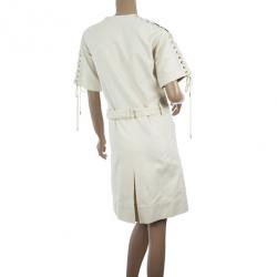 مملوكة مسبقًا Chloe Denim Cream Criss Cross Sleeve Dress M