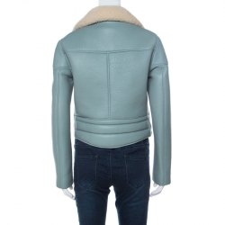 Pre Owned Chloe Blue Leather and Shearling Biker Jacket M