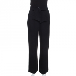 Chloe Black Crepe Waist Band Detail Wide Leg Pants M