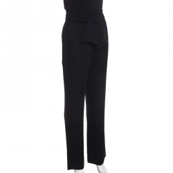 Chloe Black Crepe Waist Band Detail Wide Leg Pants M