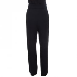 Chloe Black Crepe Waist Band Detail Wide Leg Pants M