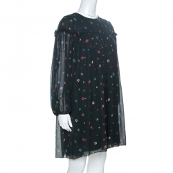 Pre Owned Chloe Dark Green Floral Printed Silk Tunic Dress S