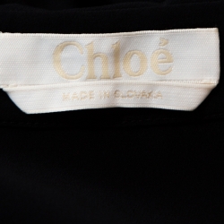 Pre Owned Chloe Navy Blue Silk Lace Trim Cuff Detail Long Sleeve Shirt M