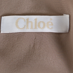 Pre Owned Chloe Beige Silk Crepe High Neck Pleat Detail Dress S 