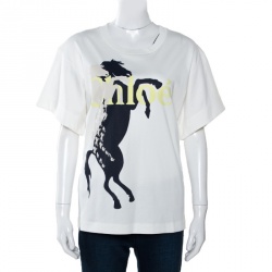 Chloe Off White Horse Print Cotton T-Shirt M
