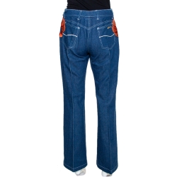 Chloe Blue Denim Lobster Embroidered Flared Jeans L