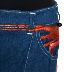 Chloe Blue Denim Lobster Embroidered Flared Jeans L