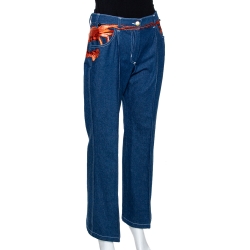 Chloe Blue Denim Lobster Embroidered Flared Jeans L