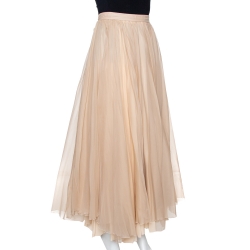 مملوكة مسبقًا Chloe Light Beige Silk Organza Pleated Flared Skirt M