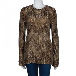 Chloe Gold All Over Beaded Long Sleeve Blouse L