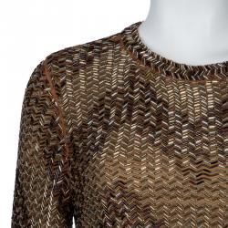 Chloe Gold All Over Beaded Long Sleeve Blouse L