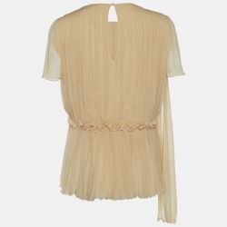 Chloe Beige Crepe Pleated Blouse M