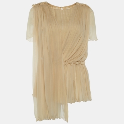 Chloe Beige Crepe Pleated Blouse M