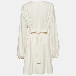 مملوكة مسبقًا Chloe Pristine White Crepe Button Detail Long Sleeve Dress L