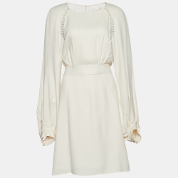 Pre Owned Chloe Pristine White Crepe Button Detail Long Sleeve Dress L