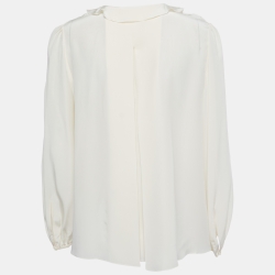 Pre Owned بلوزة كلوي قطن مكشكش ودانتيل من الأمام بيج مقاس متوسط