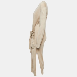 Chloe Tan Brown Wool Wrap Sweater Midi Dress S