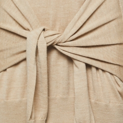Chloe Tan Brown Wool Wrap Sweater Midi Dress S