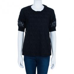 Pre Owned See by Chloe Black Lace Cotton Top M