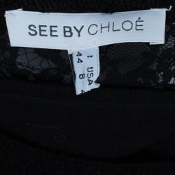 Pre Owned See by Chloe Black Lace Cotton Top M