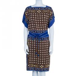 مملوكة مسبقًا Chloe Multicolor Tile Print Belted Dress M