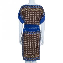 مملوكة مسبقًا Chloe Multicolor Tile Print Belted Dress M