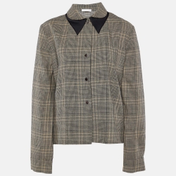 Chloe Beige/Black Checked Wool Double Collar Top L