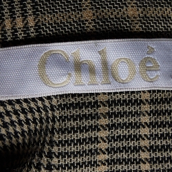 Chloe Beige/Black Checked Wool Double Collar Top L