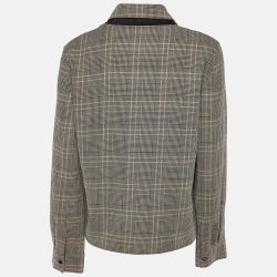 Chloe Beige/Black Checked Wool Double Collar Top L