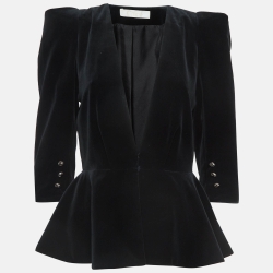 Pre Owned Chloe Black Velvet V-Neck Flared Blazer M