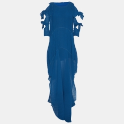 Pre Owned Chloé Tuareg Blue Plisse Asymmetric Long Dress S