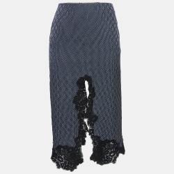 Pre Owned Chloe Blue Dotted Crepe Lace Trim Midi Skirt S