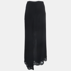 Chloe Black Silk Lace Trimmed Slit Midi Skirt L