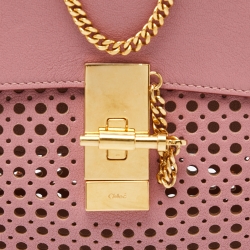 Pre Owned Chloe Pink Perforated Leather Medium Drew Shoulder Bag