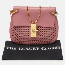 Pre Owned Chloe Pink Perforated Leather Medium Drew Shoulder Bag