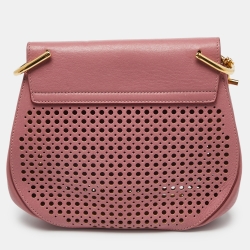 Pre Owned Chloe Pink Perforated Leather Medium Drew Shoulder Bag