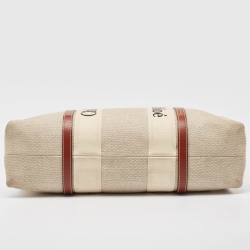 Chloe Beige/Brown Canvas and Leather Large Woody Tote